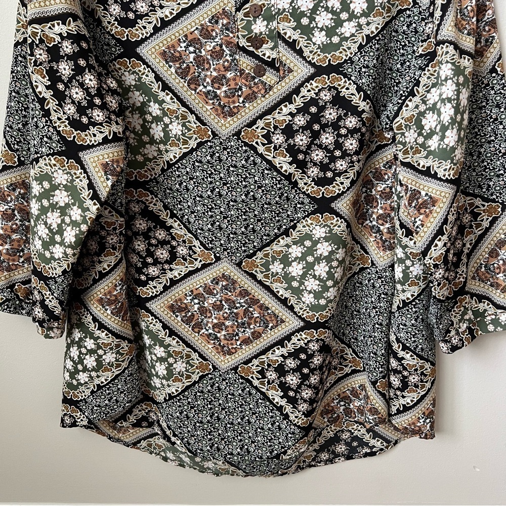 Indigo Soul Floral Tunic Top Flowy Button Front Back Pleat Hippie Boho Multi 2XL - Picture 6 of 10